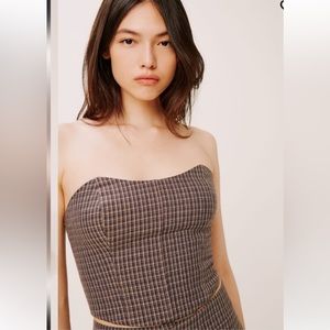 Reformation Maia Top in Brown/Navy Plaid